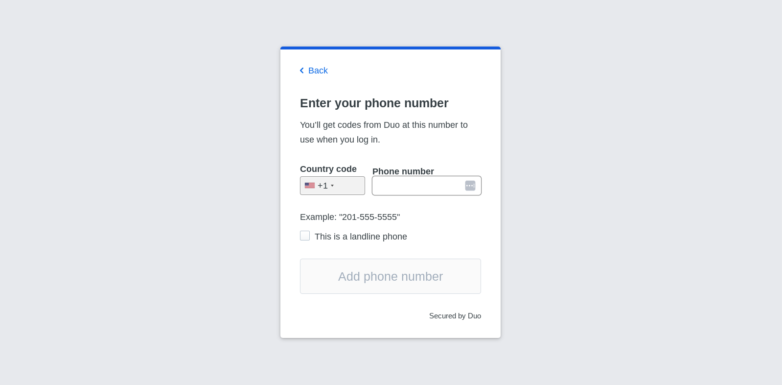 Duo phone enrollment with a landline screen