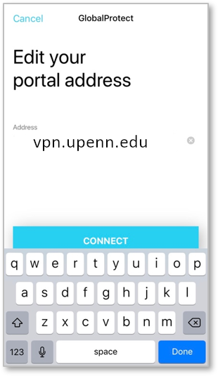 Example of adding / editing the portal address on iOS
