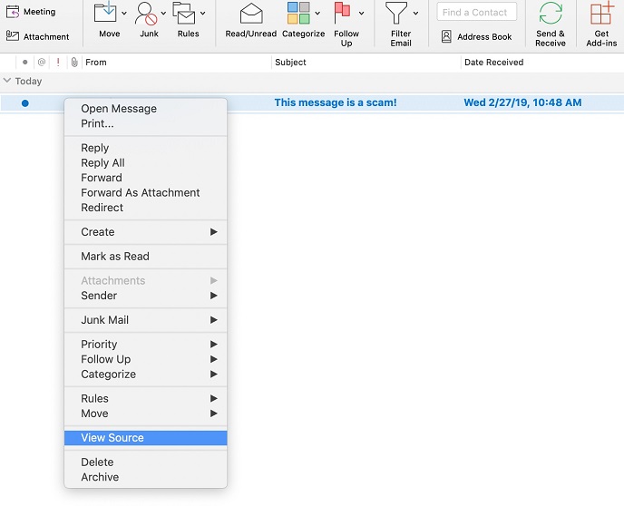 Office 365 outlook for Mac OS_view headers