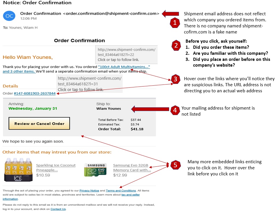 Phishing Teachable Moment - Notice: Order Confirmation