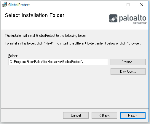 Screenshot of Windows installation folder prompt